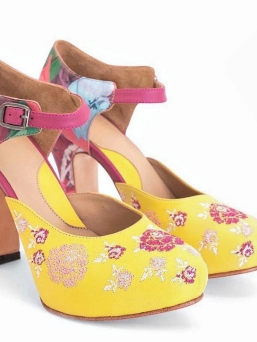John Fluevog Platform Heels Miracles Flora Embroidered Sz 9.5 runs smaller 9